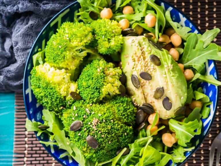 Green plant based salad with broccoli and avocado